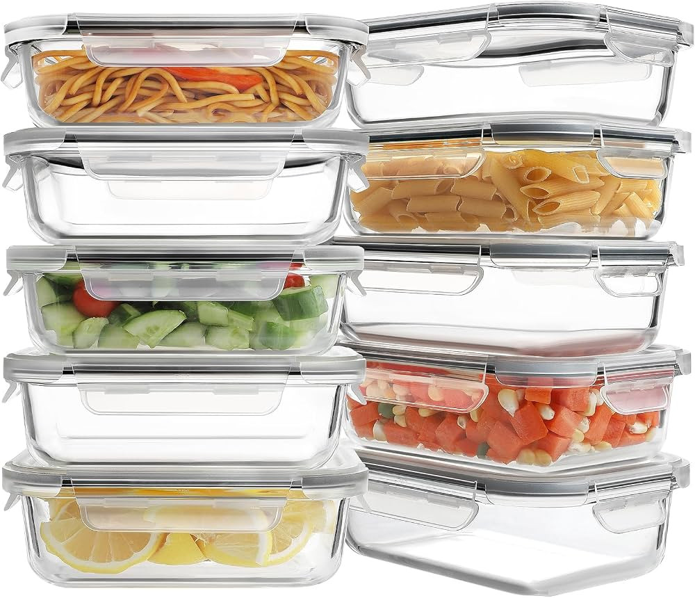 HOMBERKING 10 Pack 22oz Glass Meal Prep Containers, Food Storage Containers with Lids, Airtight L... | Amazon (US)