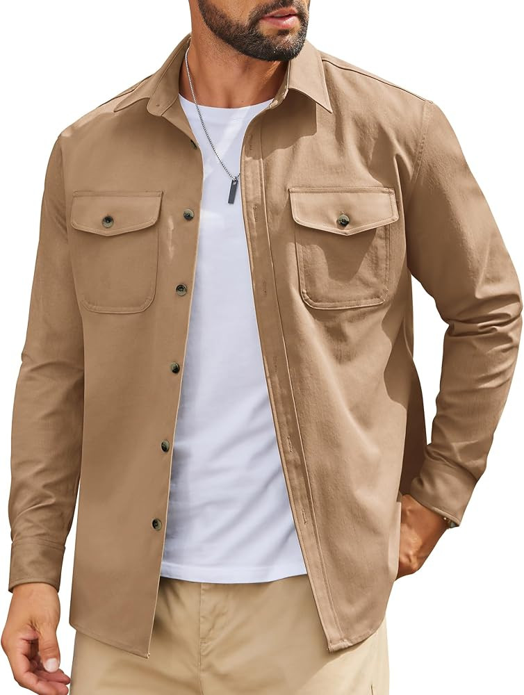 COOFANDY Men's Long Sleeve Button Down Work Shirt with Flap Pockets | Amazon (US)