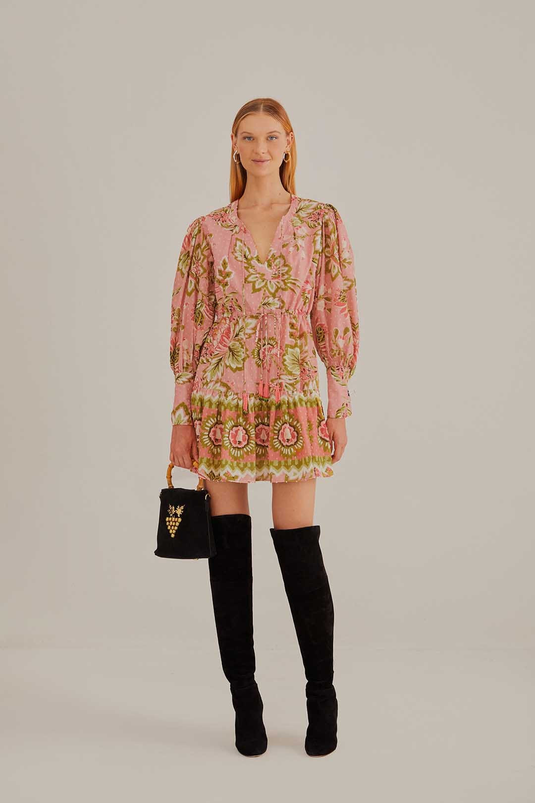 Soft Pink Aura Floral Mini Dress | FarmRio (US)