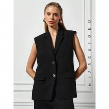 Statement Button Sleeveless Blazer With Pockets Detail | SHEIN