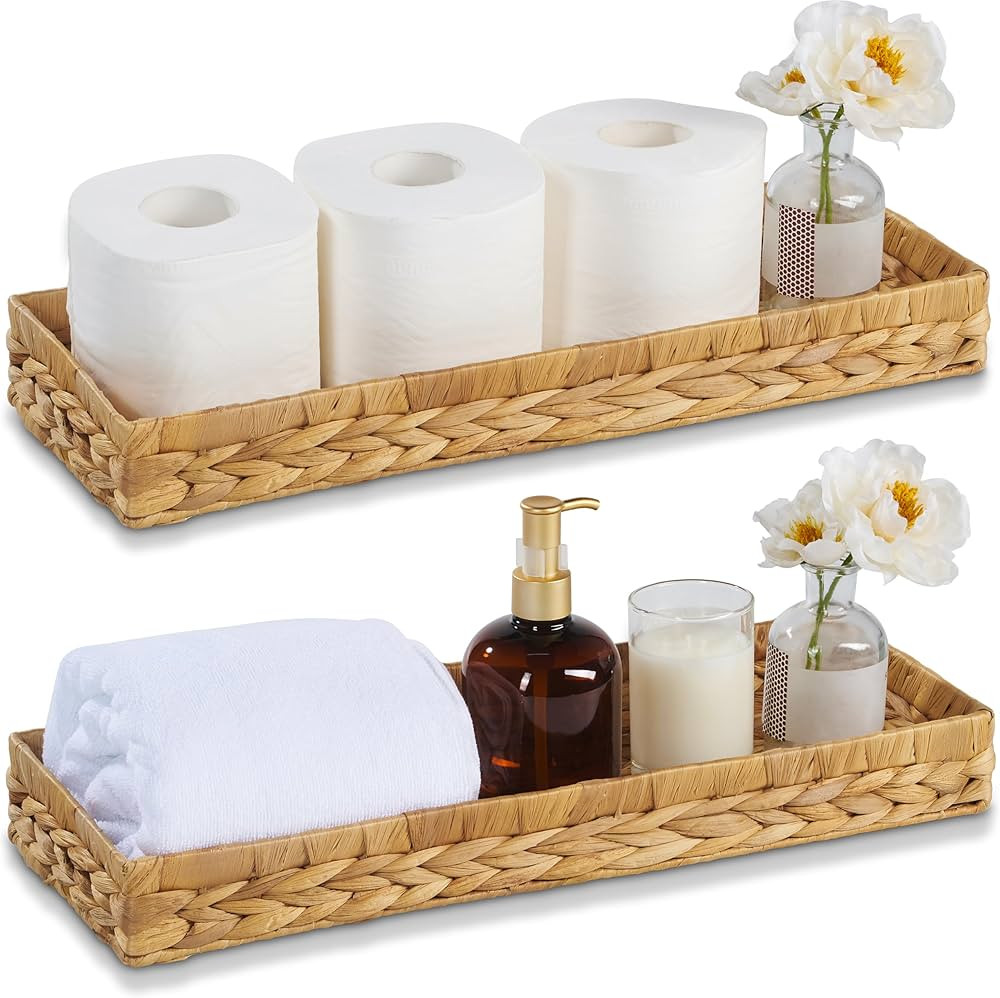 BLUEWEST Wicker Toilet Tank Topper Basket (2 Pack) 17'' Water Hyacinth Toilet Paper Basket for Ba... | Amazon (US)