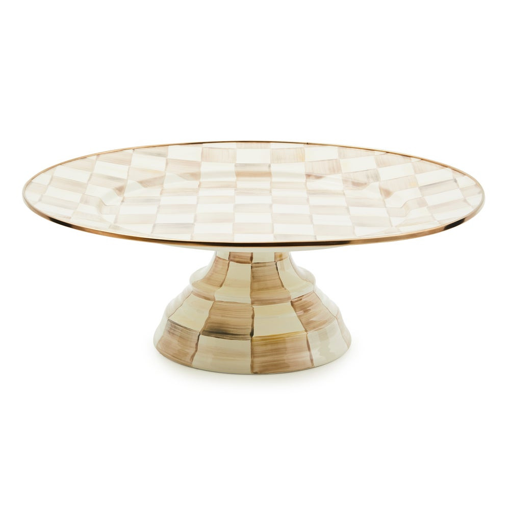 Mocha Check Large Pedestal Platter | MacKenzie-Childs