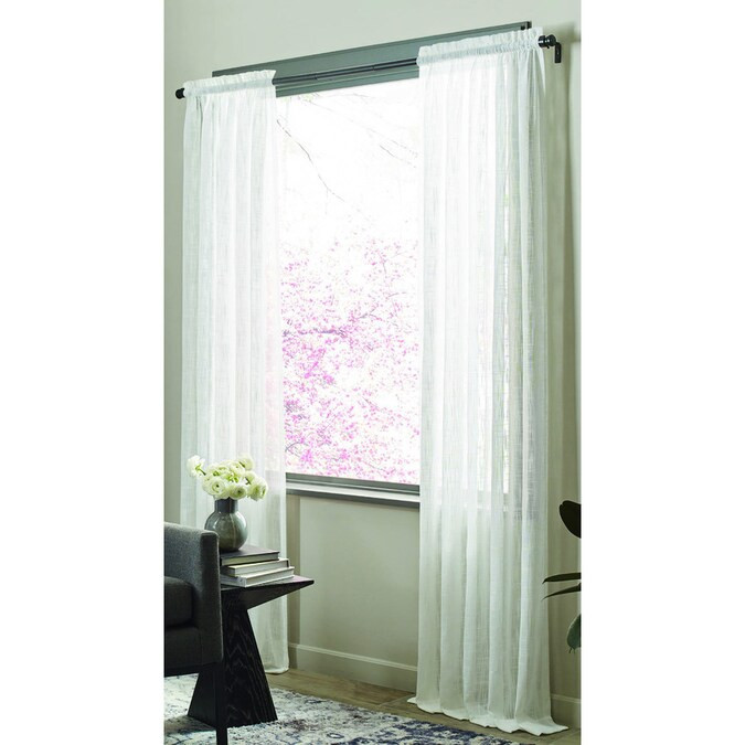allen + roth 95-in White Polyester Light Filtering Rod Pocket Single Curtain Panel | Lowe's