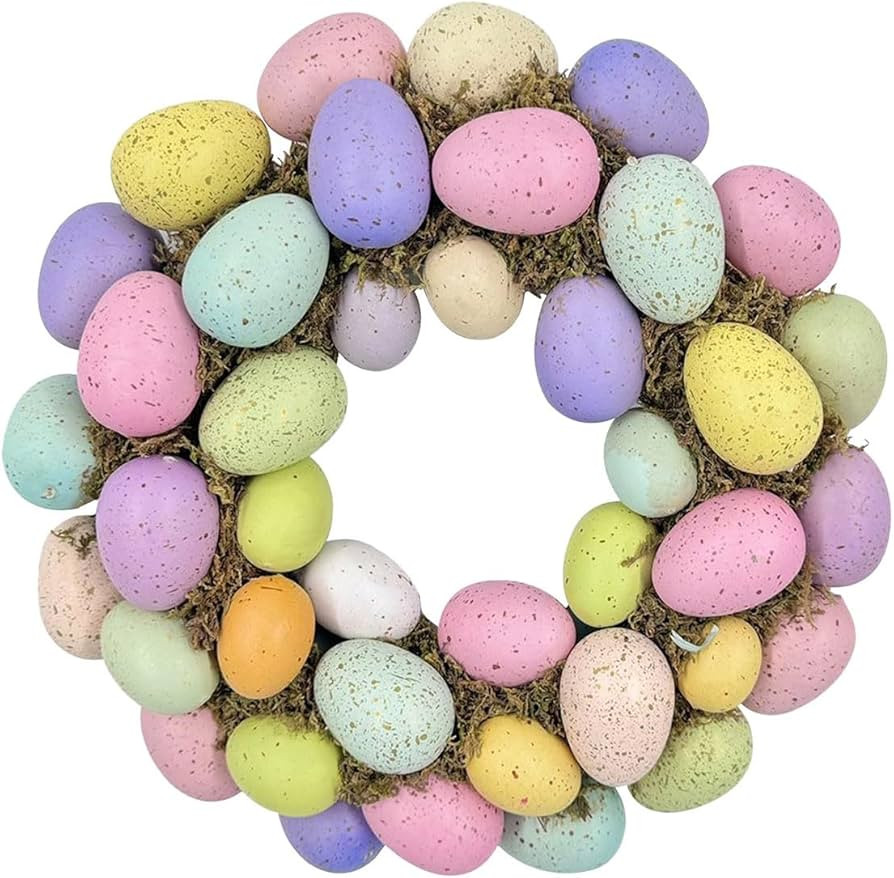 15.7inch Spring Easter Colorful Eggs Wreath for Front Door Artificial Pastels Decorative Eggs Sta... | Amazon (US)