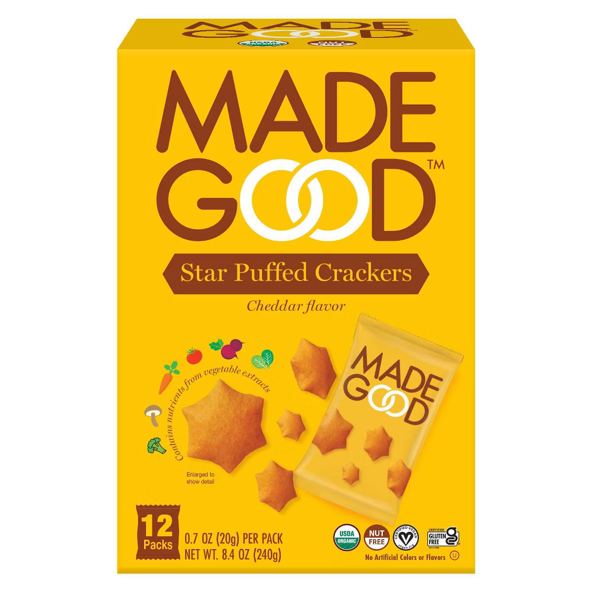 MadeGood Star Puffed Cheddar Crackers Traypack - 8.4oz/12ct | Target