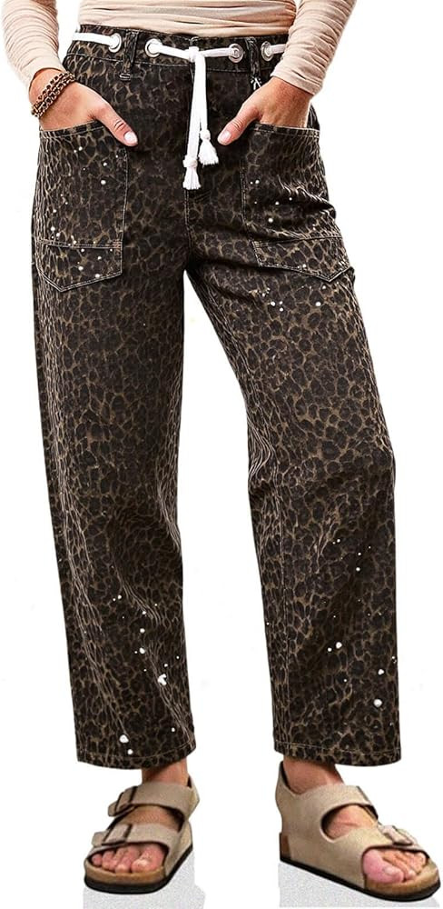 Cicy Bell Womens Baggy Barrel Horseshoe Jeans Wide Leg Drawstring Vintage Denim Pants with Front ... | Amazon (US)