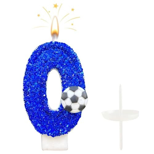 CasaPopz Birthday Number Candles Blue Soccer Number 0 Birthday Candles for Cake, Fun Glitter Birthday Candles Cake Cupcake Topper for Kids Adults Party Anniversary Supplies | Amazon (US)