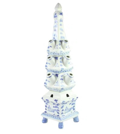 Bungalow Rose Chrystal Village Scene Pale Blue and White Tulipiere Small | Wayfair | Wayfair North America