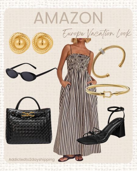 AMAZON Europe vacation look

This black and white stripe smocked spaghetti strap maxi dress is perfect for your next trip to Europe! I love the it can be casual or dressy and would be great for just a summer date night or brunch with the girls! I paired this dress with a chic leather woven handbag, black strappy heels, black oval sunglasses and gold jewelry. I did round rope vintage earrings and David yurman look for less bracelets, one is a twisted cable gold bracelet and the other is a twisted cable cuff bracelet with some diamonds



#LTKFindsUnder100 #LTKSeasonal #LTKStyleTip