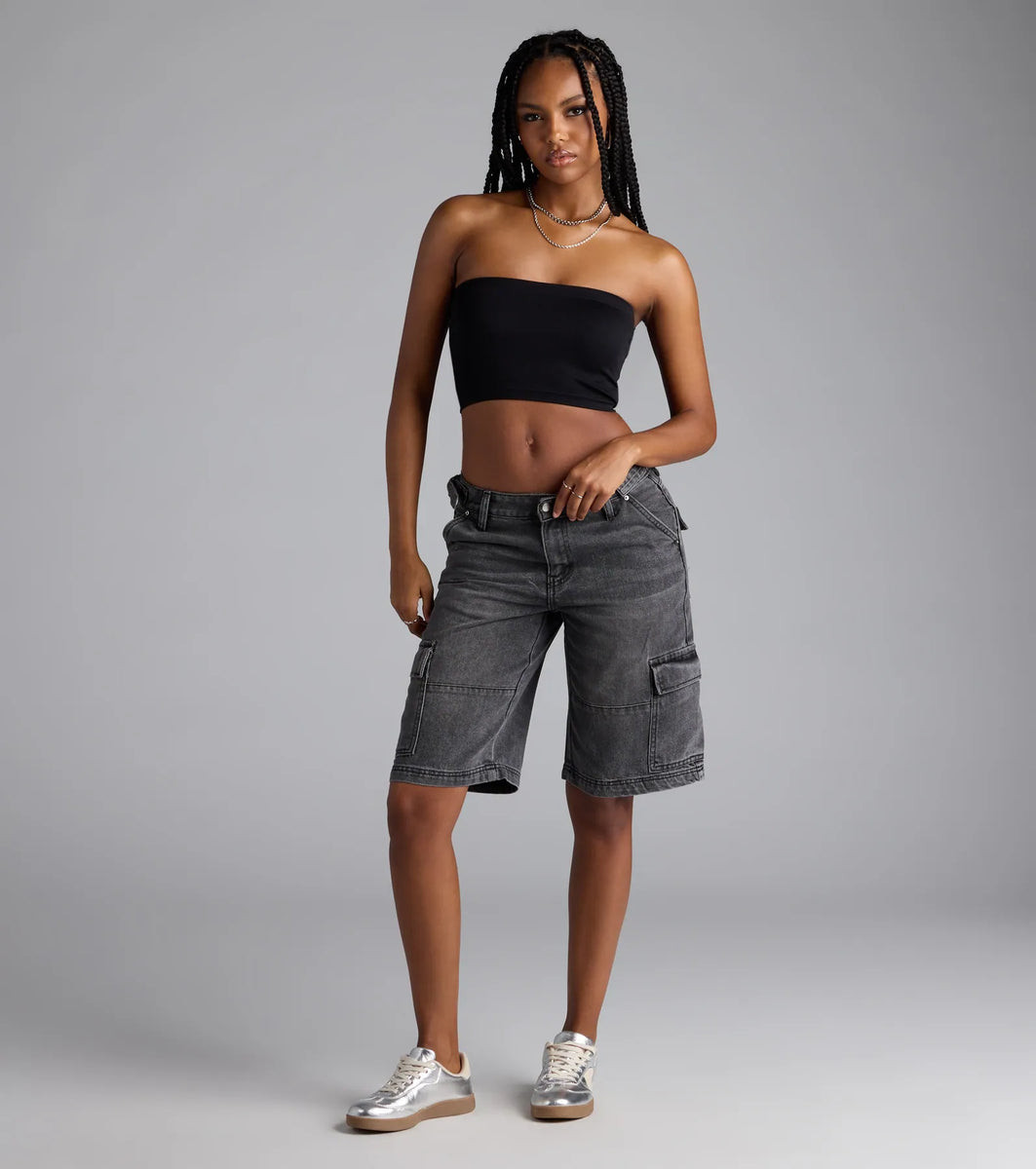 Majorly Fresh Mid-Rise Cargo Denim Jorts | Windsor Stores