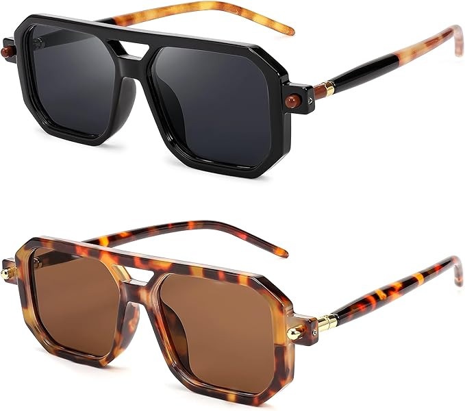 BUTABY Retro Square 70s Flat Aviator Sunglasses Women Men Vintage Trendy Plastic Frame Sun Glasse... | Amazon (US)