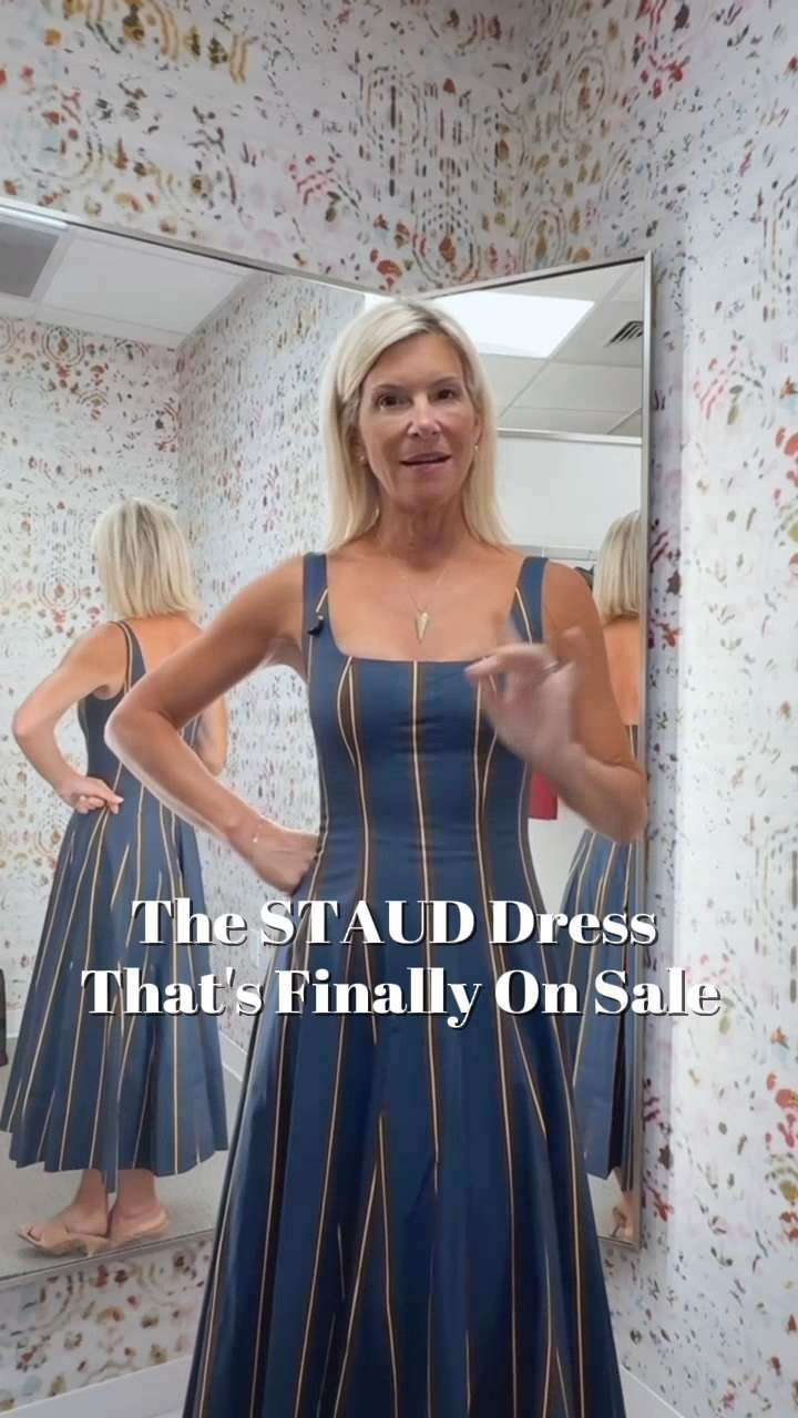 I wait for this STAUD silhouette every season, and finding it on sale made it even better. Wearing the 0, but I'd recommend your true size. STAUD dress, fall dress, wedding guest dress, navy midi dress, designer sale, and timeless style. 

 #LTKgrwm #LTKootd #LTKSaleAlert