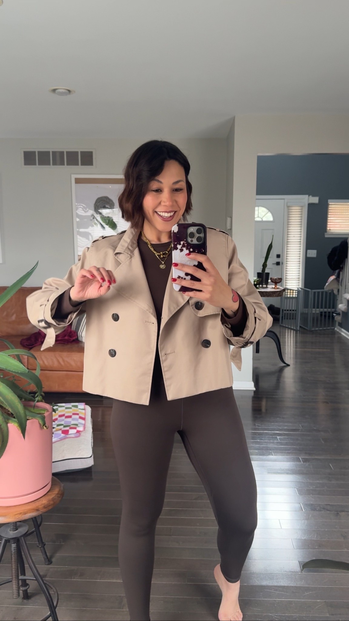 Leggings and trench coat