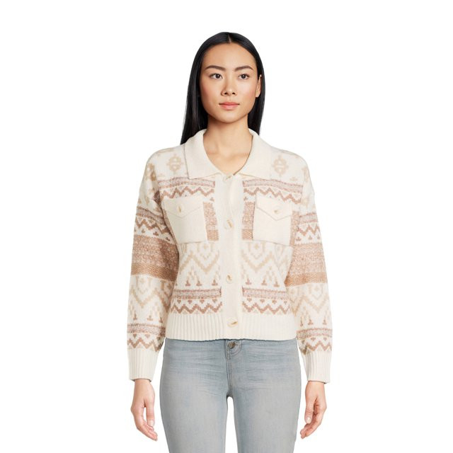 Pink Rose Juniors Button Front Cardigan Sweater with Long Sleeves, Sizes S-L | Walmart (US)