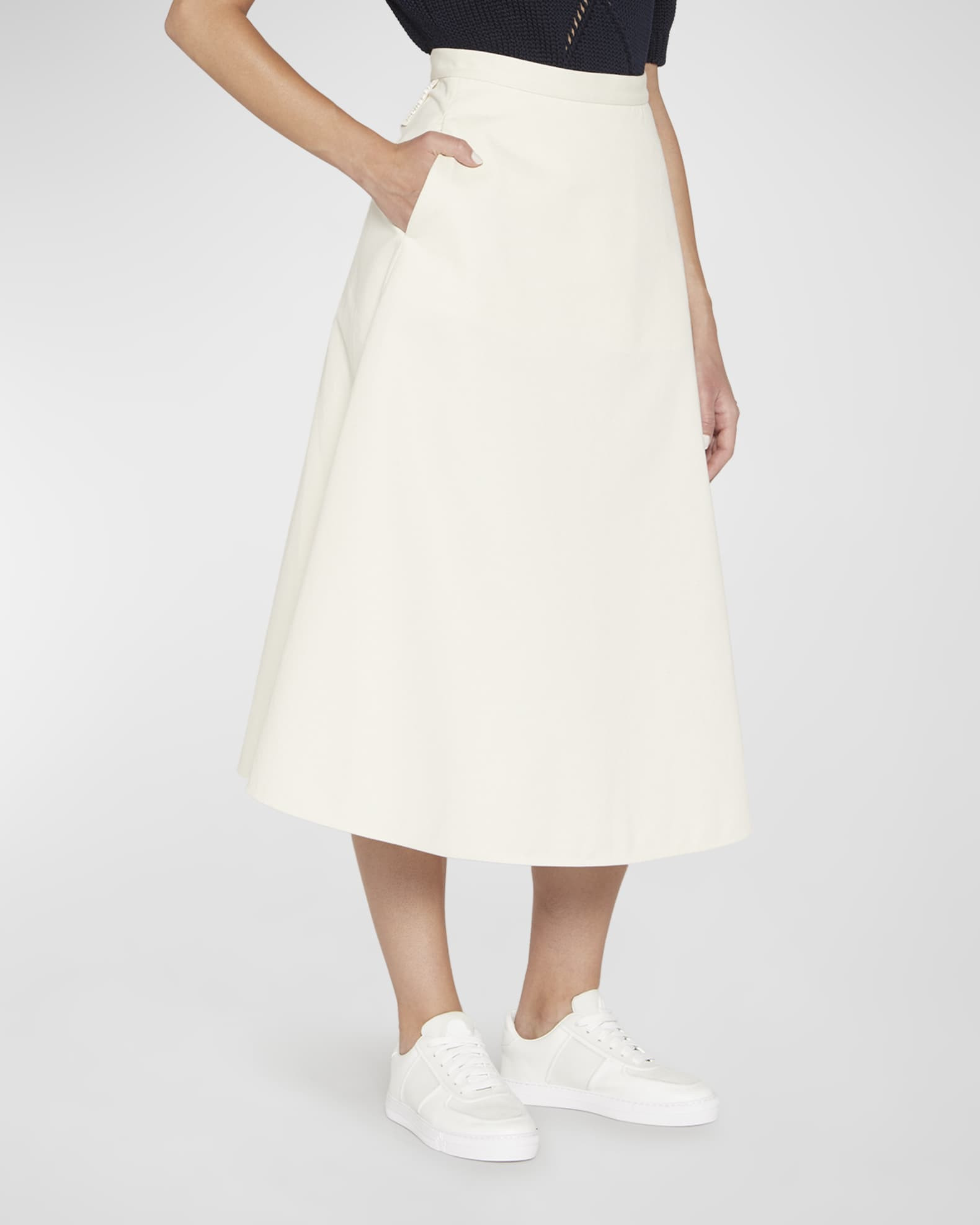 Cotton A-Line Midi Skirt w/ Pockets | Neiman Marcus