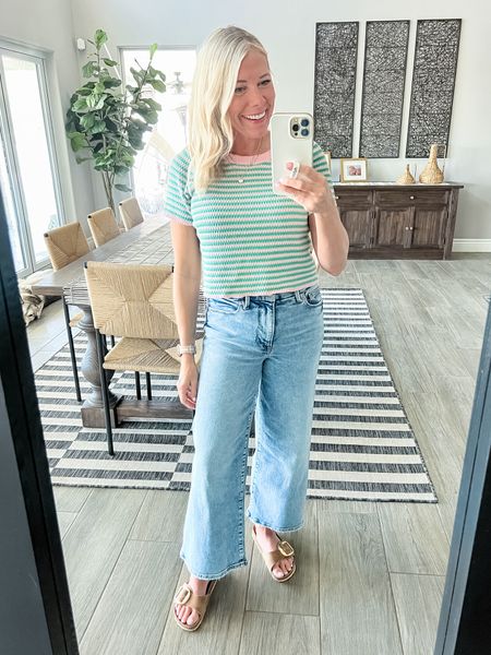 Love this $25 stripes sweater with wide leg jeans (light wash sold out, linked the darker wash and white) with Birkenstocks. I sized up one to a 4/27 in the jeans  

#LTKSeasonal #LTKover40 #LTKstyletip