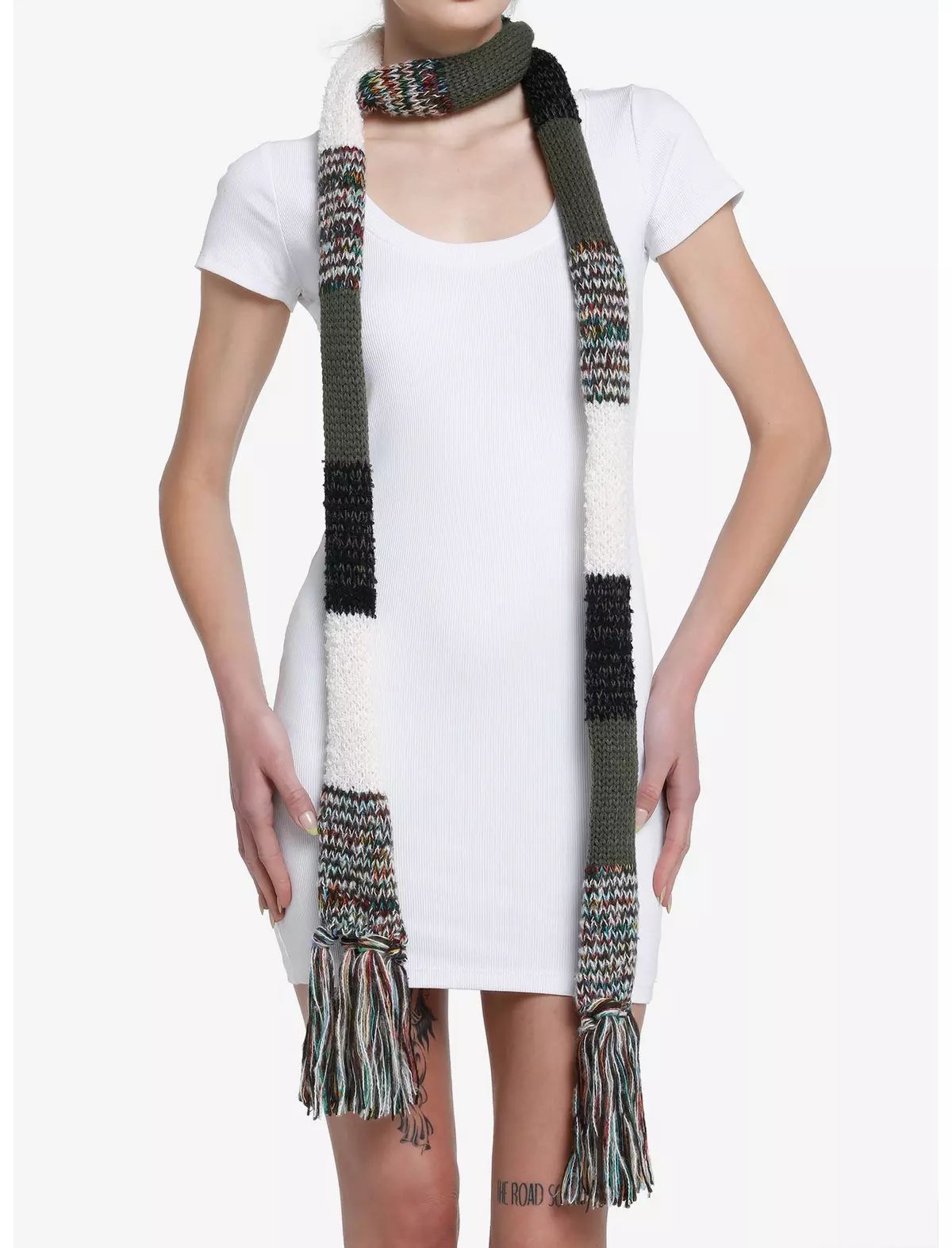 Colorful Patchwork Knit Skinny Scarf | Hot Topic