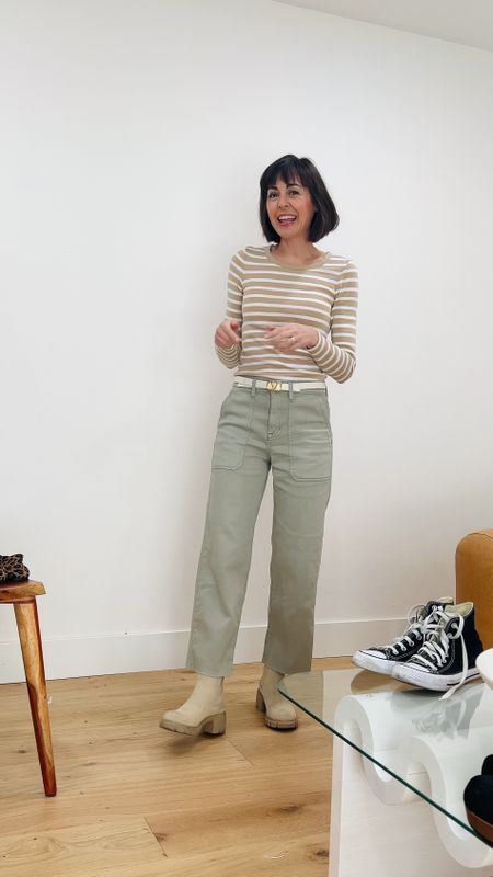 This is what you need to know if you want to wear wide leg crop pants when it’s cold. Most important thing to keep in mind is the shoes that you’re wearing with them. The best options include 
1. Anything with a heel. Block heels, our best and help balance the wider opening.
2. Boots that are fitted to your foot and tuck up and under your pants
3. Pointed toe flats the long your leg line instead of stopping it short.
4. Low profile sneakers like converse with an almond shaped toe