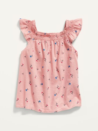 Flutter-Sleeve Smocked Printed Top for Girls | Old Navy (US)