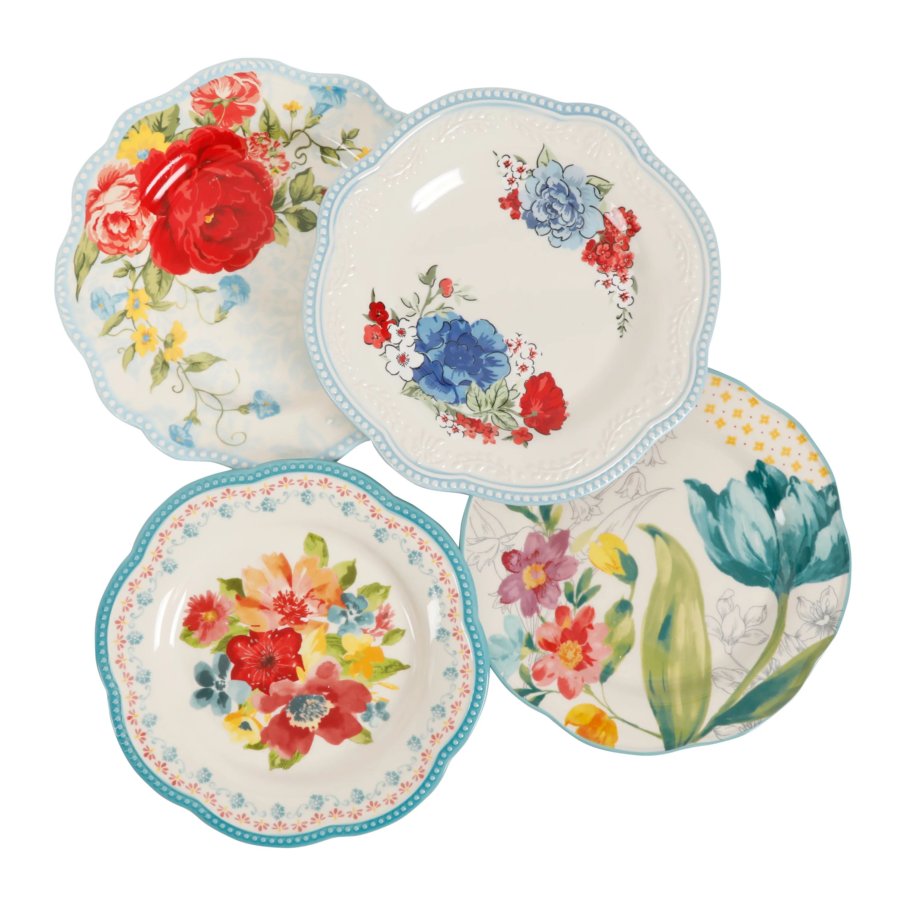 The Pioneer Woman Floral Medley Assorted Sizes Salad Plates, 4-Pack - Walmart.com | Walmart (US)