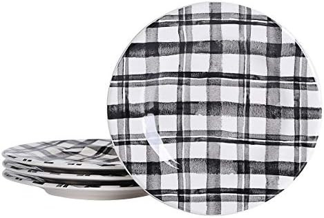 Amazon.com | Bico Black and White Plaid Ceramic Salad Plates, 8.75 inch, Set of 4, for Salad, App... | Amazon (US)