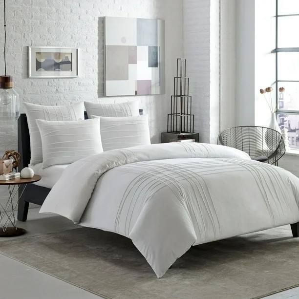 City Scene Variegated Pleats White Duvet Set, King - Walmart.com | Walmart (US)