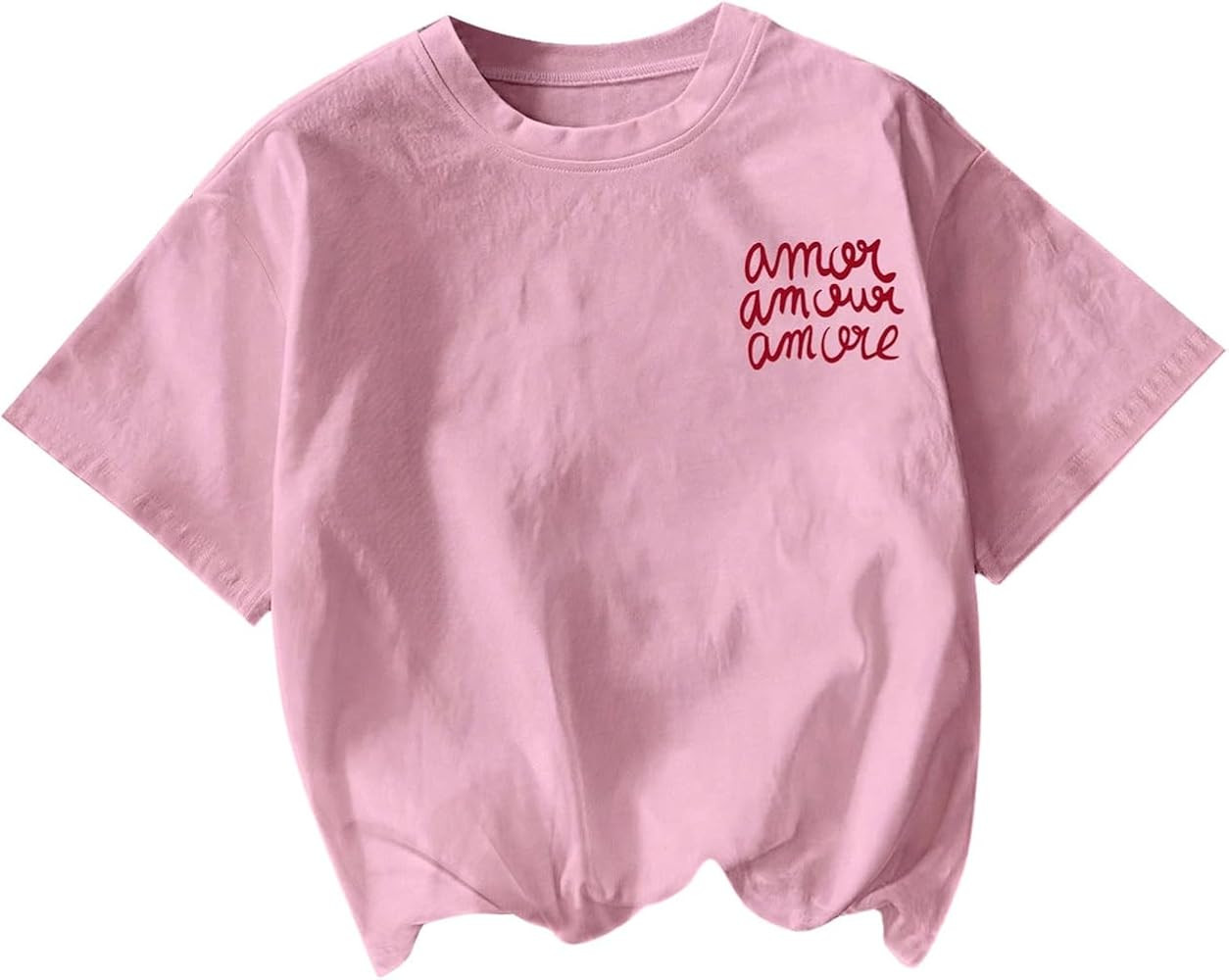OYOANGLE Women's Graphic Tees Letter Print Short Sleeve Tee Shirt Drop Shoulder Tops | Amazon (US)