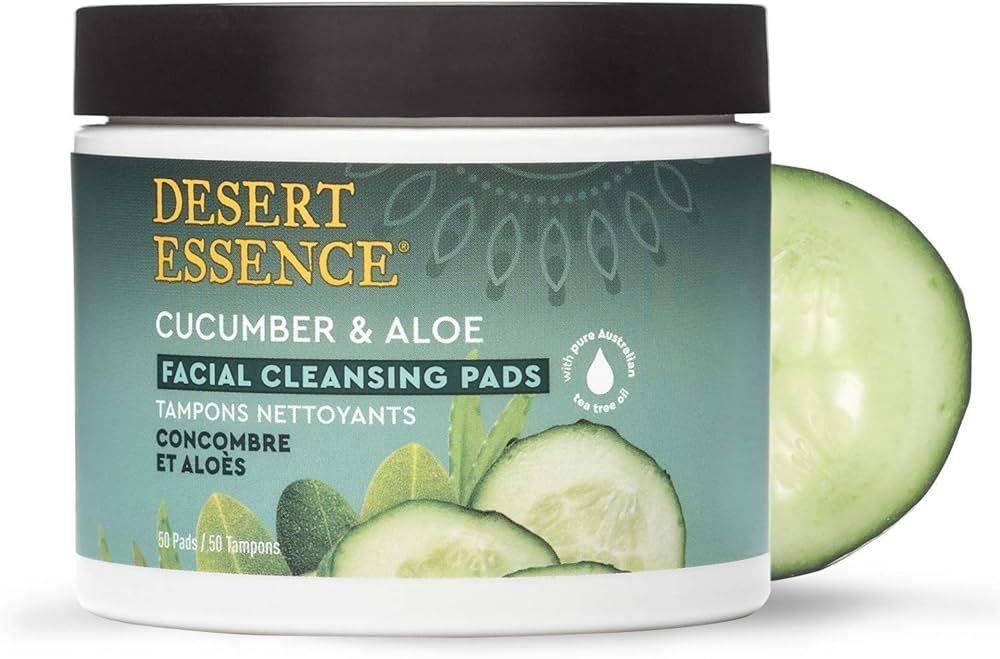 Desert Essence, Cucumber & Aloe Cleansing Pads, 50 Pads - Vegan, Gluten Free - Facial Cleansing, ... | Amazon (US)