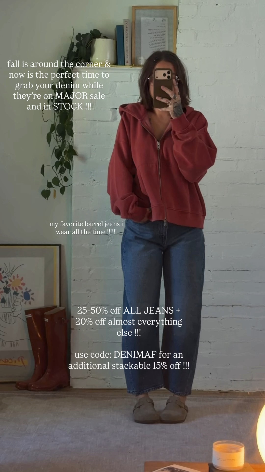 #abercrombiepartner i am wearing the “curve love” version of these jeans!! in a 26 SHORT in *medium* !! wearing a medium in the cropped zip up 

25-50% Off All Jeans + 20% Off Almost Everything Else! use promo code: DENIMAF for a additional stackable 15% off !!! @abercrombie 

•Denim Promo: *Offer valid online only August 5, 2026 to August 10, 2026 in US/CA. Excludes clearance. Online price reflects discount.

•Extra 20% Off: *Offer valid in stores and online August 5, 2026 to August 10, 2026 in US/CA. Exclusions apply as indicated. Online price reflects discount.

•Promo Code: *Use code DENIMAF to get an additional 15% off almost everything in stores and online at checkout from August 5, 2026 to August 10, 2026 in US/CA. Exclusions apply. See details online.

#LTKgrwm #LTKdayinmylife #LTKootd