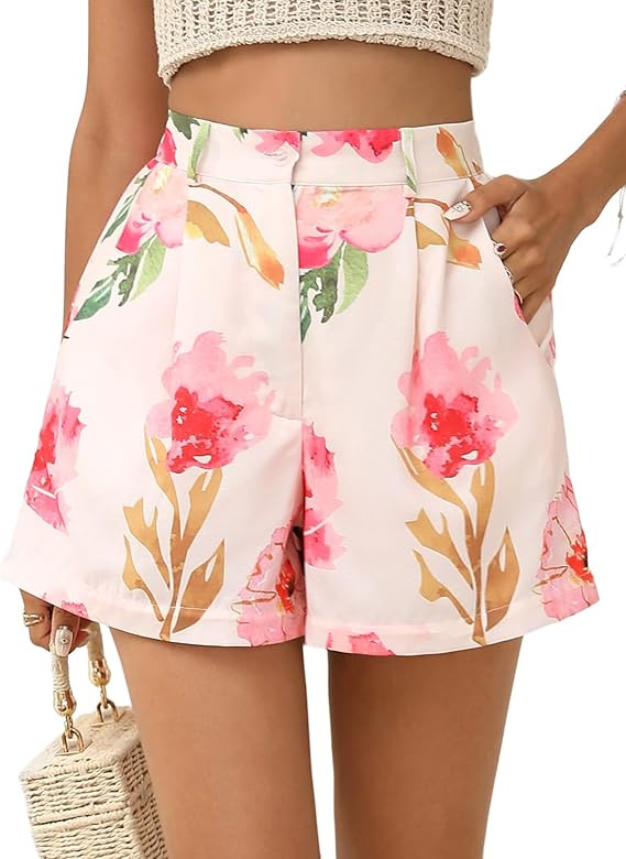 Floerns Women's Casual Solid High Waist Wide Leg Shorts with Pocket | Amazon (US)