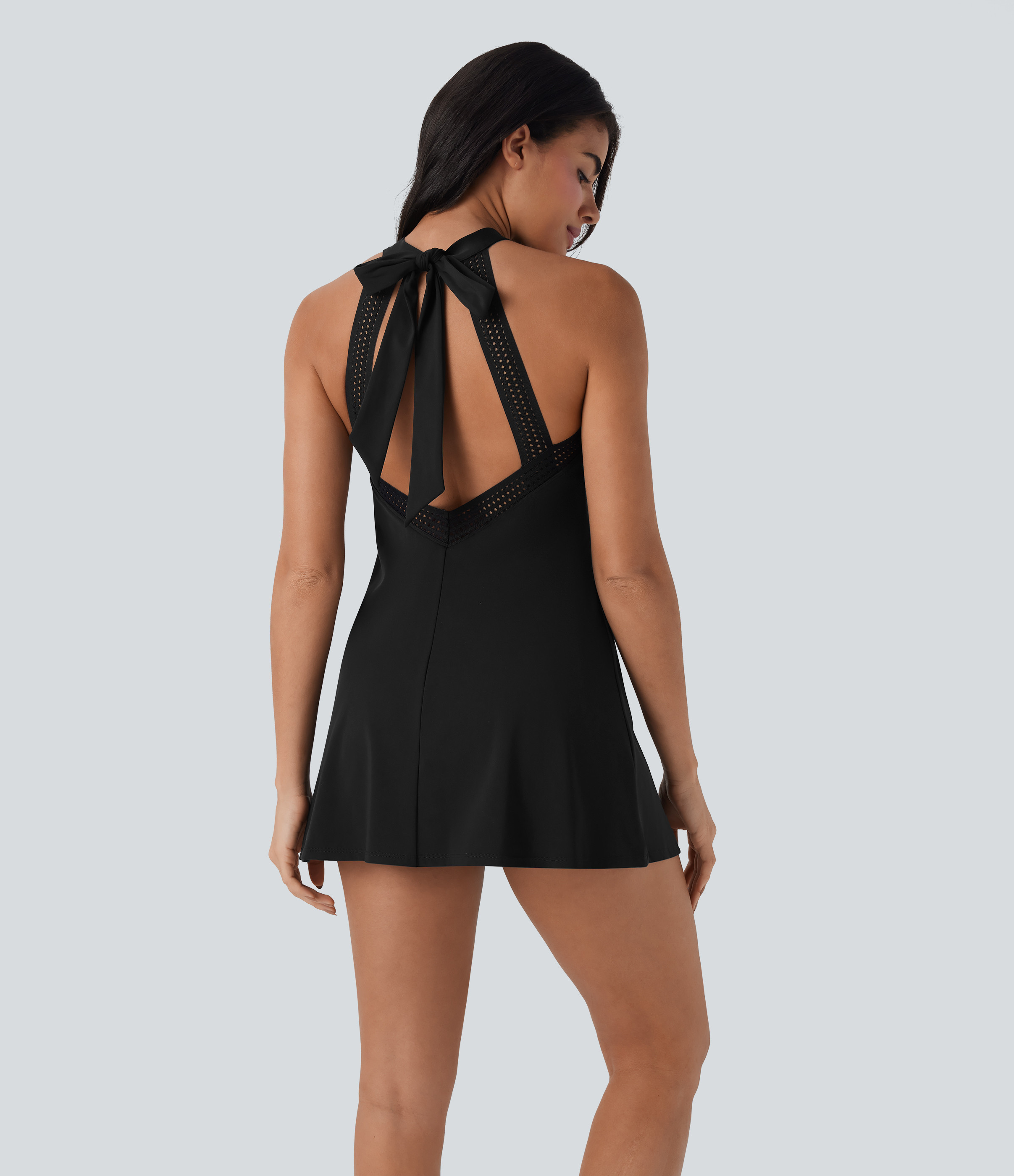 Halara SoftlyZero™ Airy Tie Back 2-in-1 Cool Touch Mini Yoga Active Dress with Pocket-UPF50+ Workout Dress - Black - S | HALARA