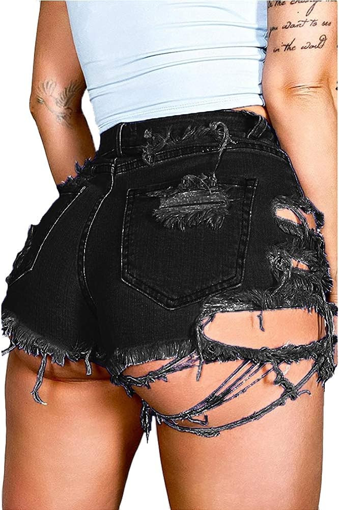 Susupeng Women Summer Irregular Waist Jean Shorts with Pockets Frayed Ripped Holes Cute Sexy Hot ... | Amazon (US)