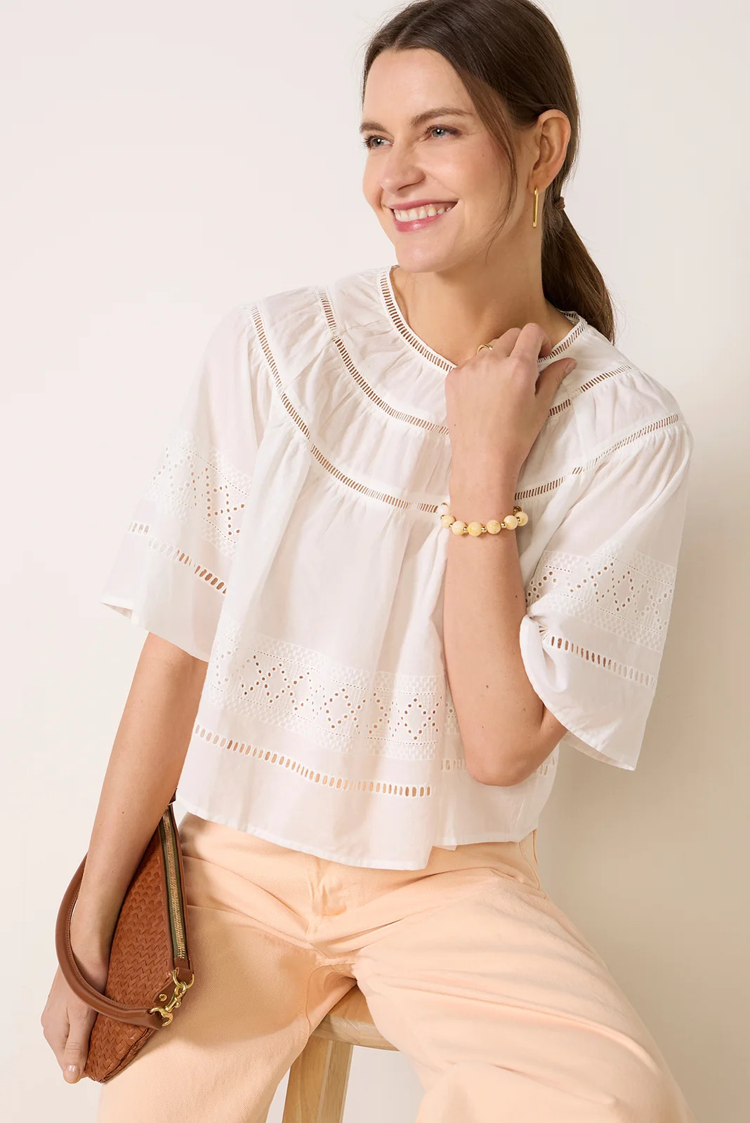 EVEREVE Women's Arie Cutwork Blouse, Size Large, White | Evereve