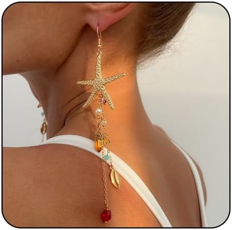 Starfish Tassel Dangle Earrings for Women Jellyfish Earrings Beach Long Dangle Drop Earring Summe... | Amazon (US)