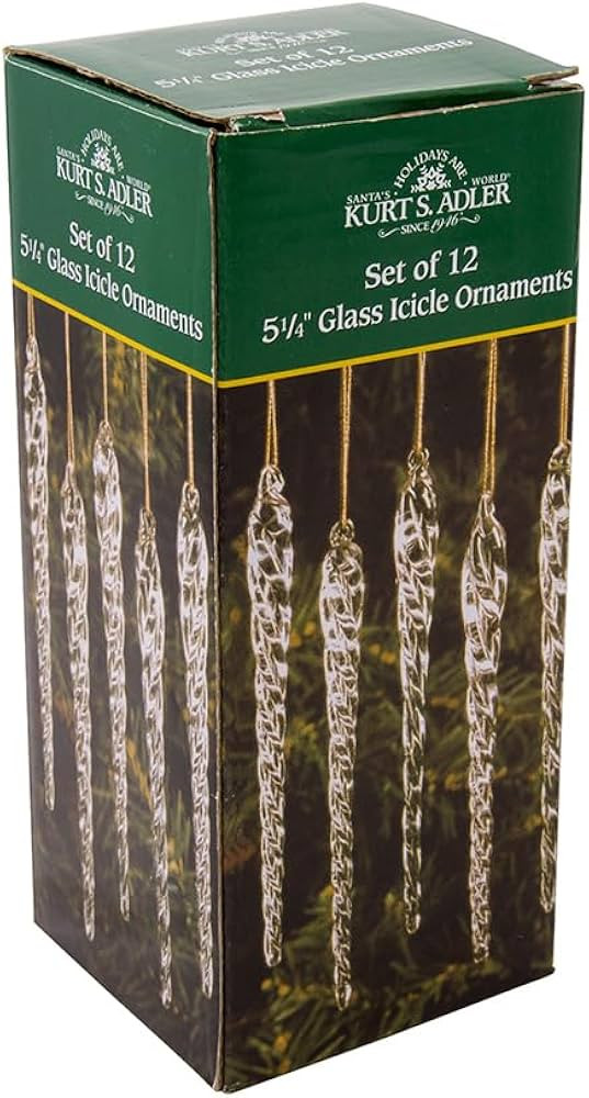Kurt Adler 5-1/4-Inch Glass Icicle Ornament 12-Piece Box Set (Set of 12) | Amazon (US)