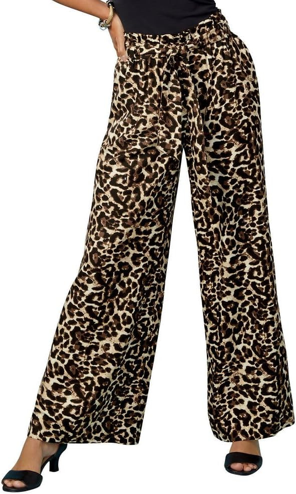 Masseys TieWaist Wideleg Pant for Women with Pockets Leopard | Amazon (US)