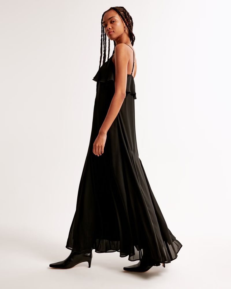 Ruffle Maxi Dress | Black Dress Wedding Guest | Black Dress Formal  | Abercrombie & Fitch (US)