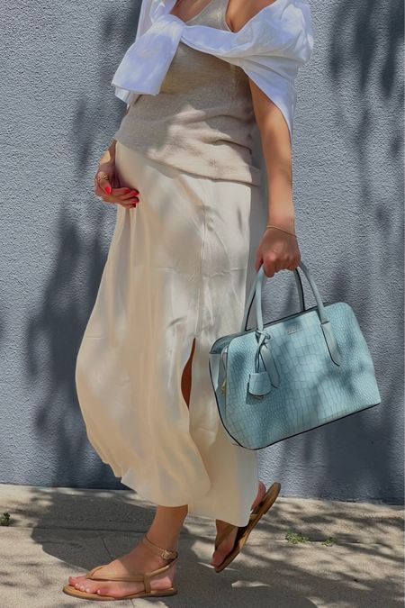 Neutral bump style for spring! 

Sandals - one of my favorite ones! Super comfy and love the ankle strap, size half down! On sale now! 
Spring handbag in seafoam- affordable leather handbag Radley london 
Top is Zara - plain knit top, M, 2893/040/711
Satin skirt - linking similar 

Maternity 
Summer outfit 
Spring outfit 
Casual chic outfit 
Bump style 
Madewell 


 


#LTKshoecrush #LTKxMadewell #LTKbump