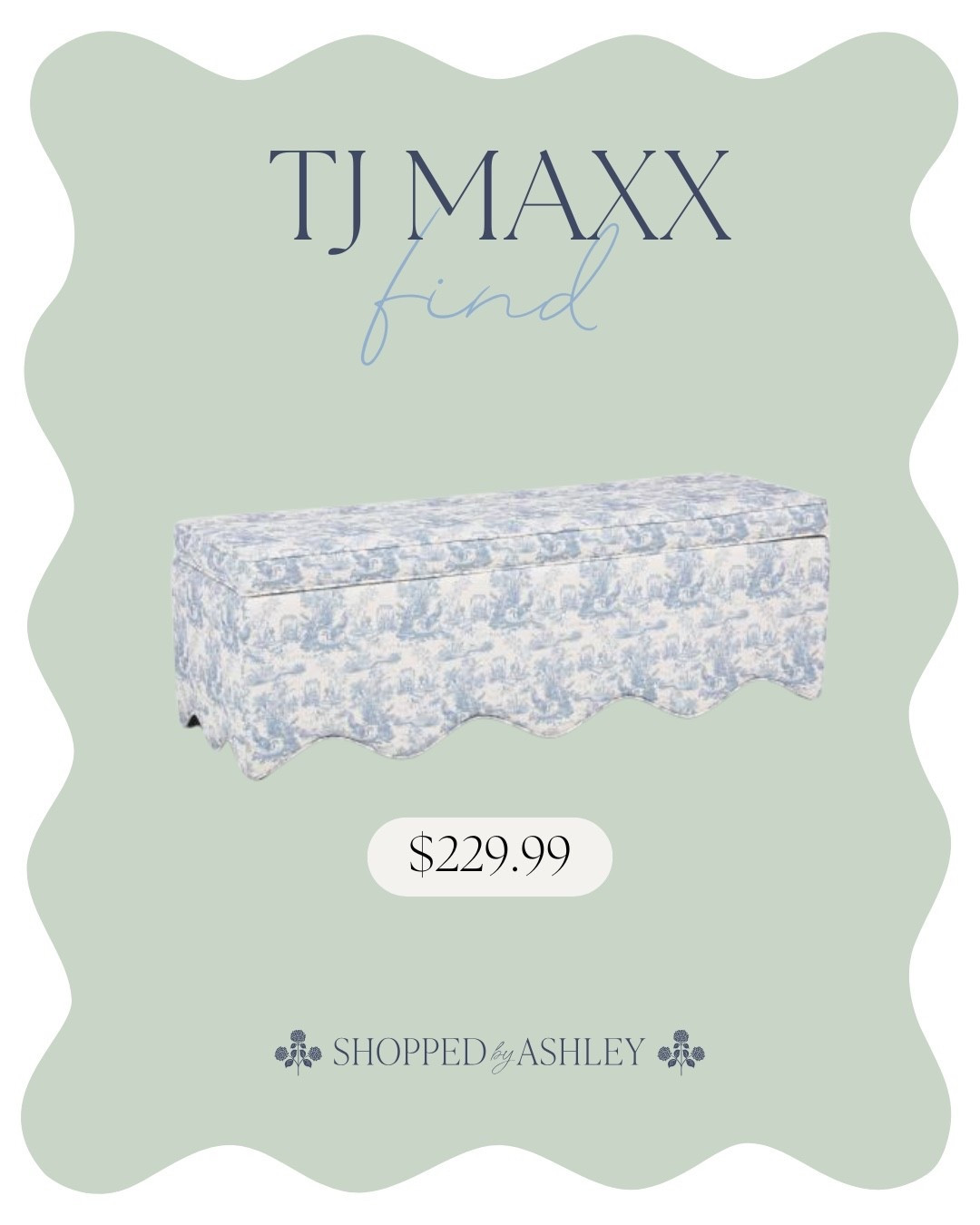 New scallop storage bench online at @TJ Maxx!

Blue and white, blue and white toile, Lillian August, Grandmillennial decor, storage bench, HomeGoods find, TJ Maxx find, classic style, preppy style 

#LTKHome