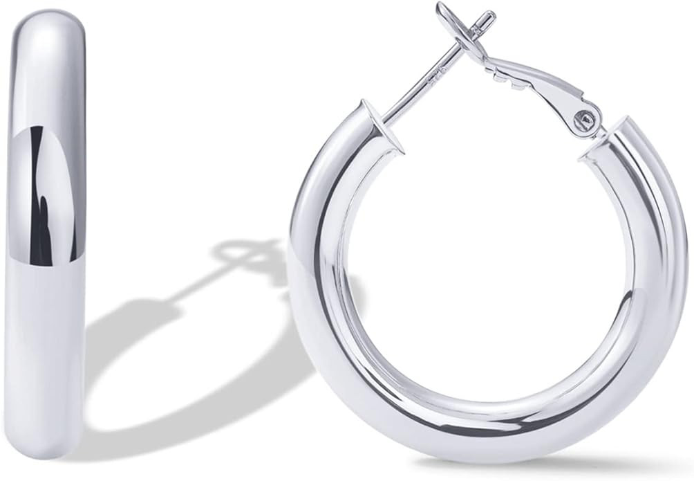 PAVOI 14K Gold Plated 925 Sterling Silver Post Hoops | Lightweight Chunky Hoops Huggies | Thick G... | Amazon (US)