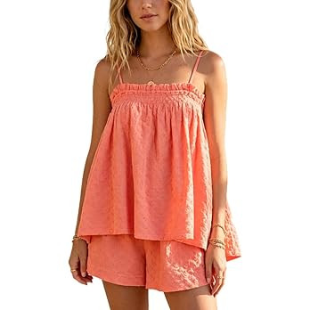 Women Gingham Pajama Set Striped 2 Piece Shorts Matching Lounge Set Outfits | Soft fabric, sleeve... | Amazon (US)