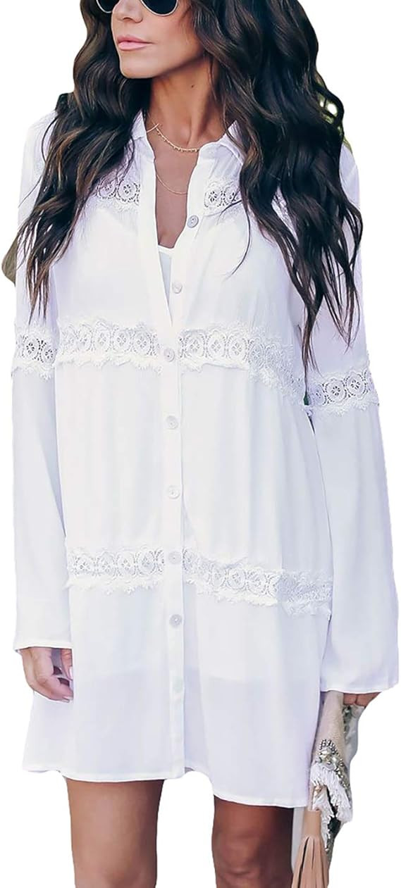 Ailunsnika Casual Swimsuit Cover Up for Women Loose Beach Bikini Dress | Amazon (US)