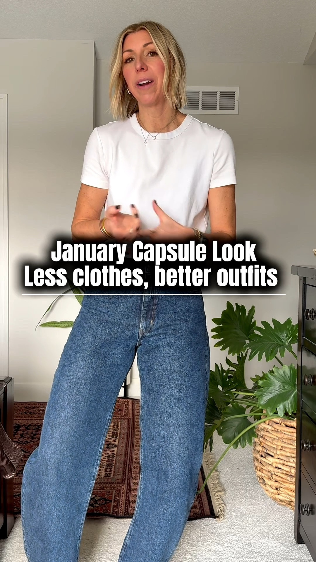 My January capsule look today…less clothes, better outfits. 
* These are the frame curved jeans they fit true to size. I’m 510 wearing a size 28.



#LTKOver40 #LTKgrwm #LTKmomlife