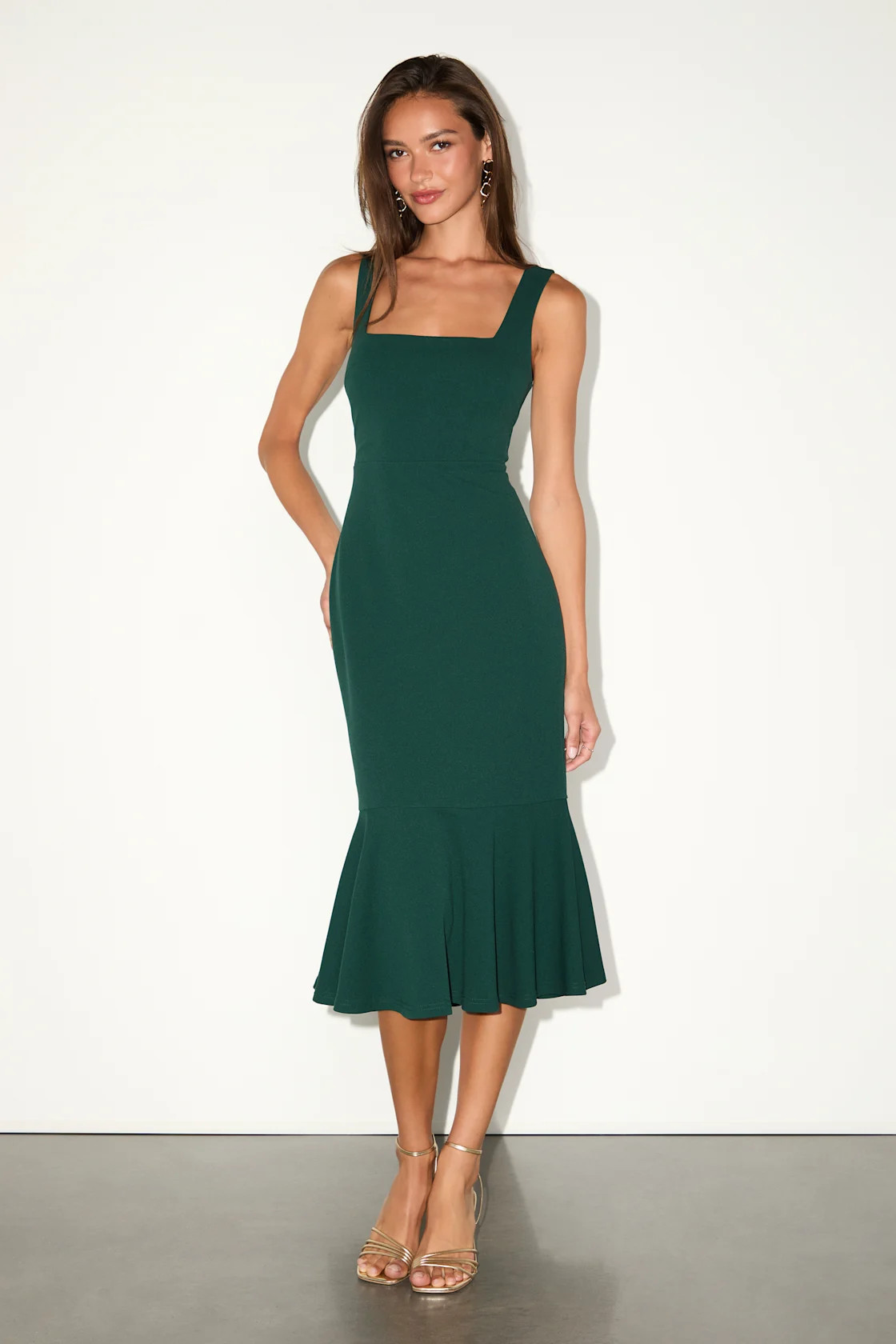 Moment Maker Emerald Square Neck Trumpet Midi Dress | Lulus