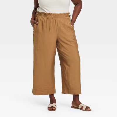 Women's High-Rise Straight Leg Side-Tie Pull-On Pants - A New Day™ Brown 4X: Ankle Length, Woven Fabric | Target