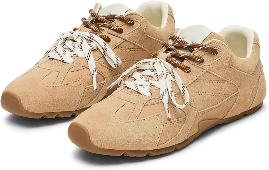 Wnshonzy Sneakers for Women Fashion Shoes Suede Leather Camel Casual Work School Prom Campus Cute... | Amazon (US)