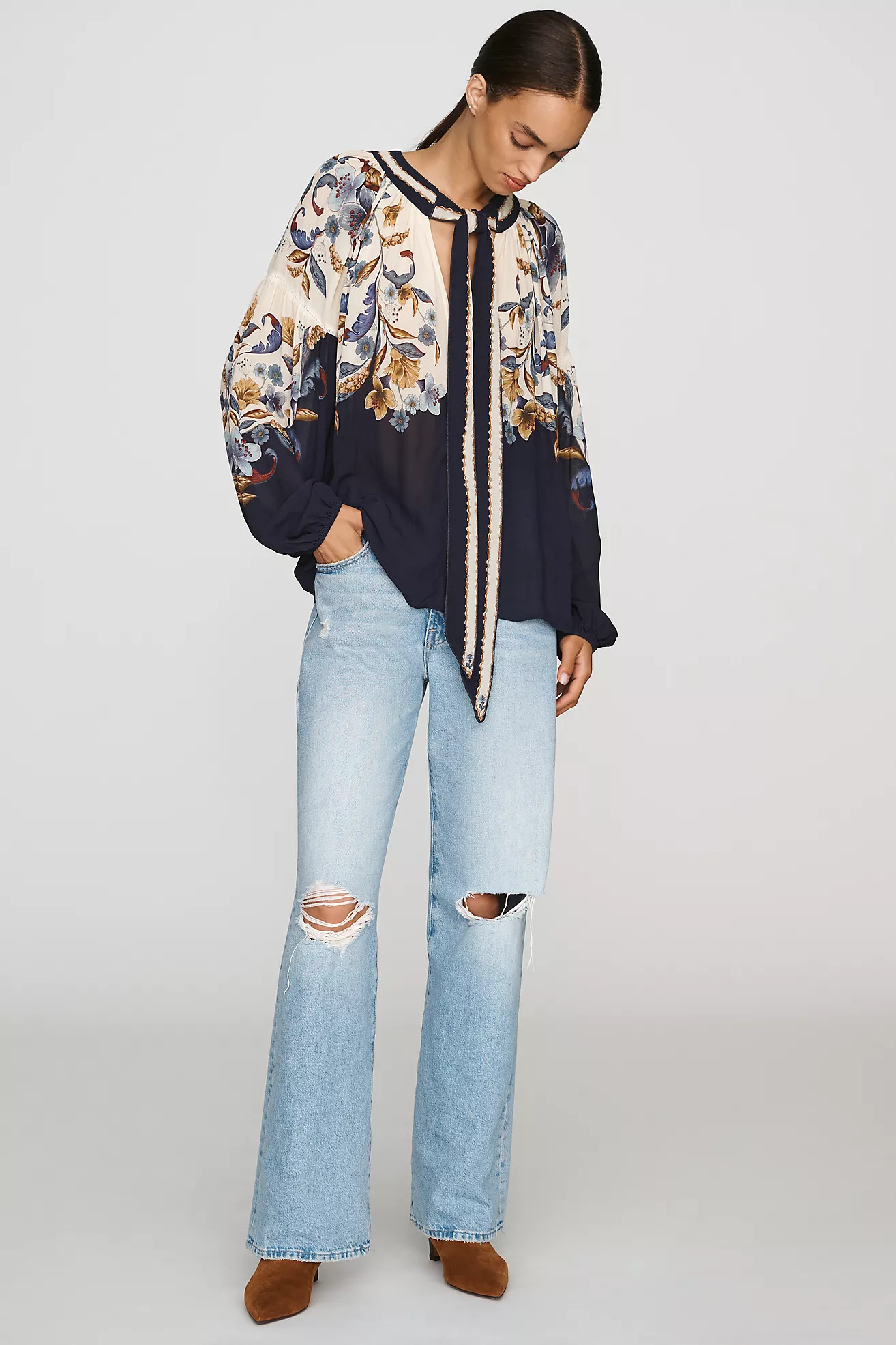 Farm Rio Golden Nature Tie-Neck Blouse | Anthropologie (US)