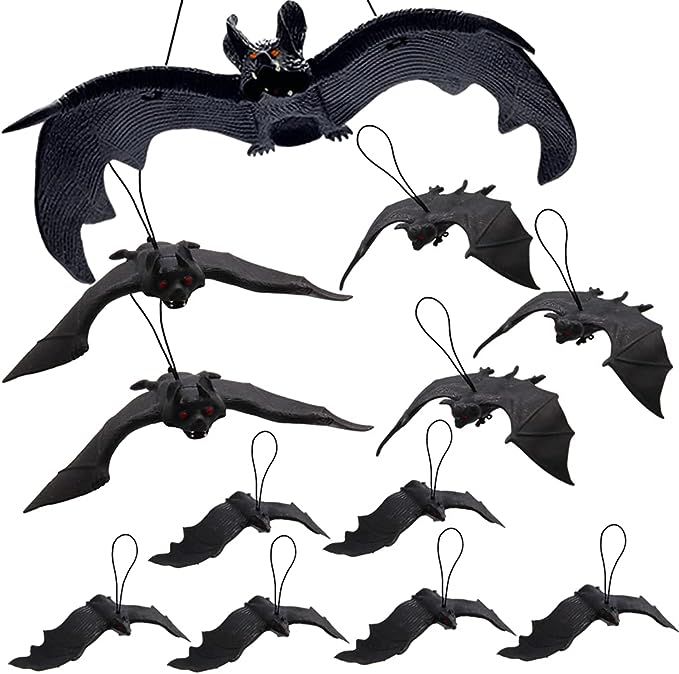 12 PCS Halloween Realistic Hanging Bats,Rubber Hanging Vampire Bats,Scary Black Rubber Bats,Reali... | Amazon (US)