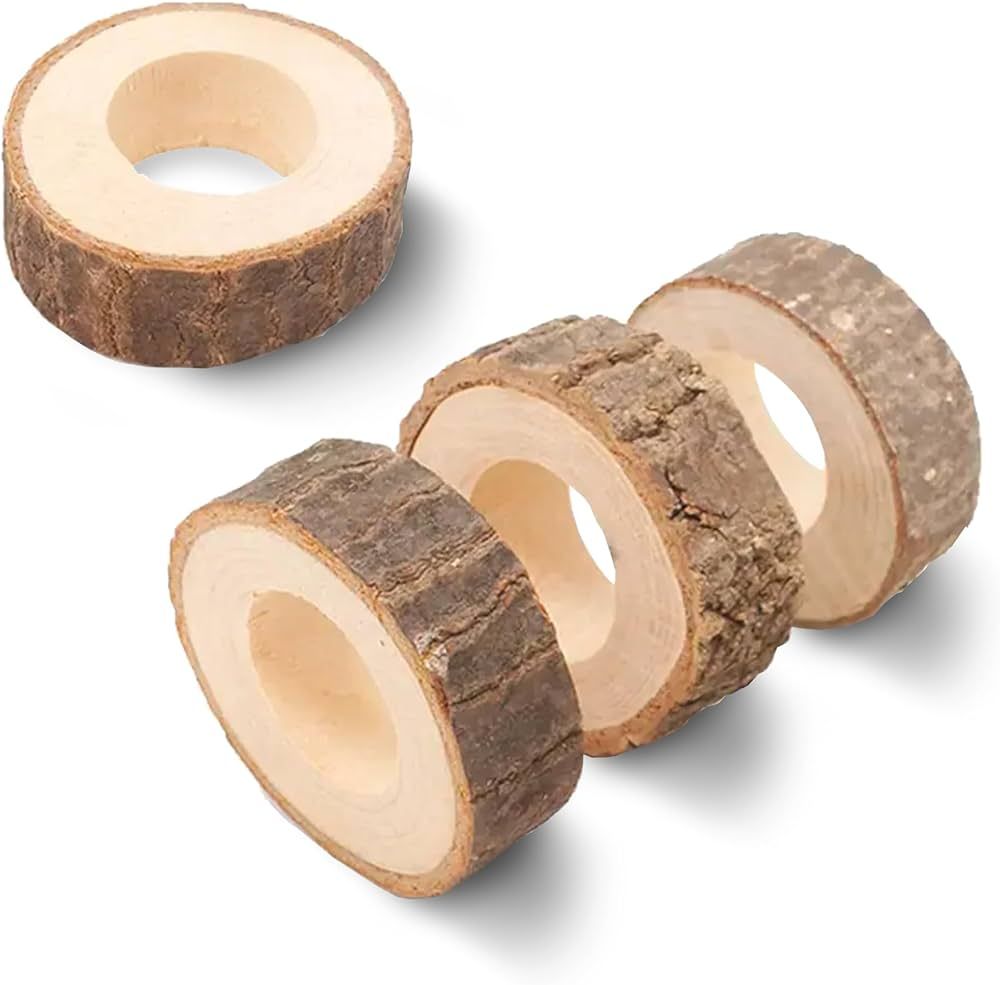 Jolitee's Handmade Rustic Wooden Napkin Rings Set of 4 | Elegant, Lightweight, Durable Table Deco... | Amazon (US)