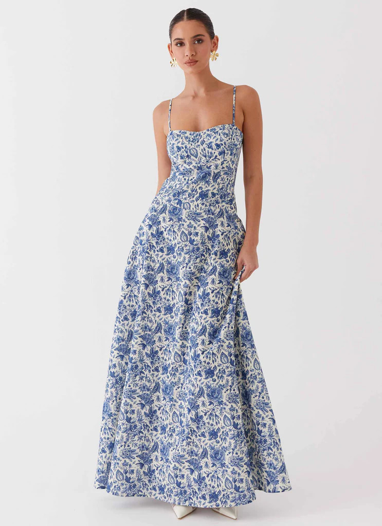 Angelina Linen Maxi Dress - Blue Paisley | Peppermayo (Global)